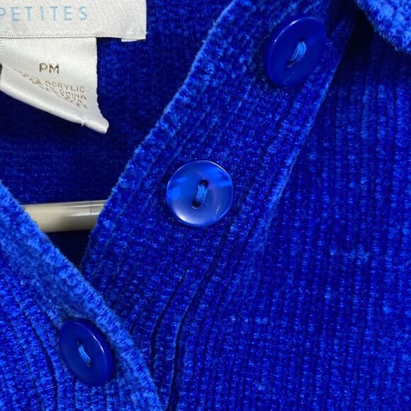 Draper's & Damon’s Sweater SZ M Bright Blue Petite Pull-over Button Neck Soft - Picture 2 of 7